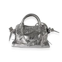 Balenciaga Silver Metallic Calfskin Neo Rhinestone Cagole XS