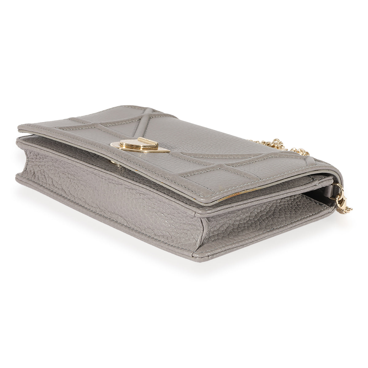 Dior Grey Pebbled Leather Diorama Chain Wallet