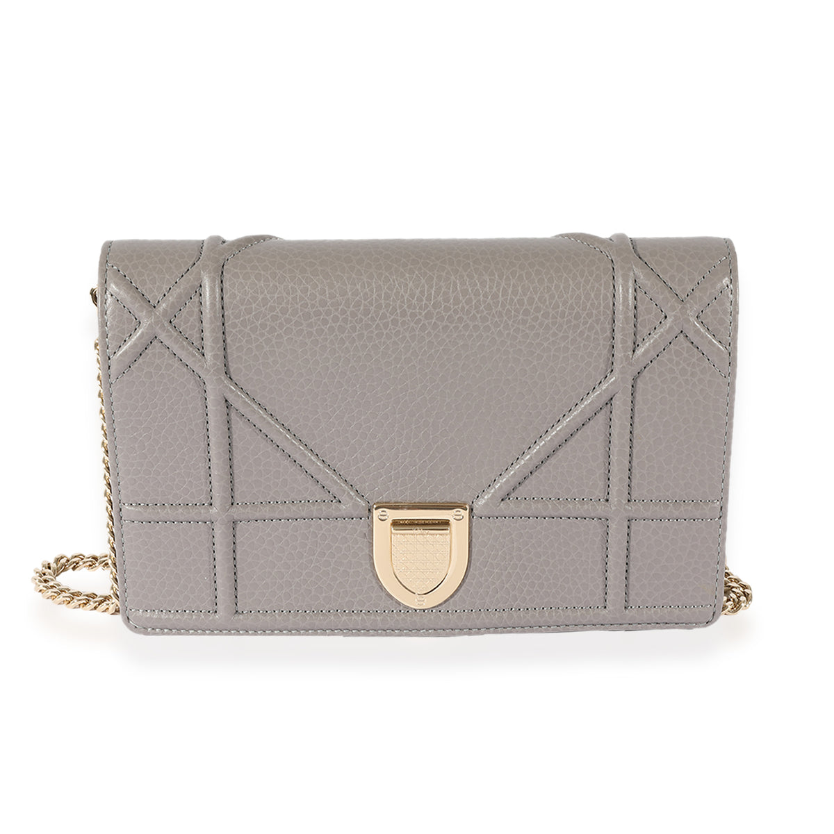 Dior Grey Pebbled Leather Diorama Chain Wallet