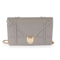 Dior Grey Pebbled Leather Diorama Chain Wallet