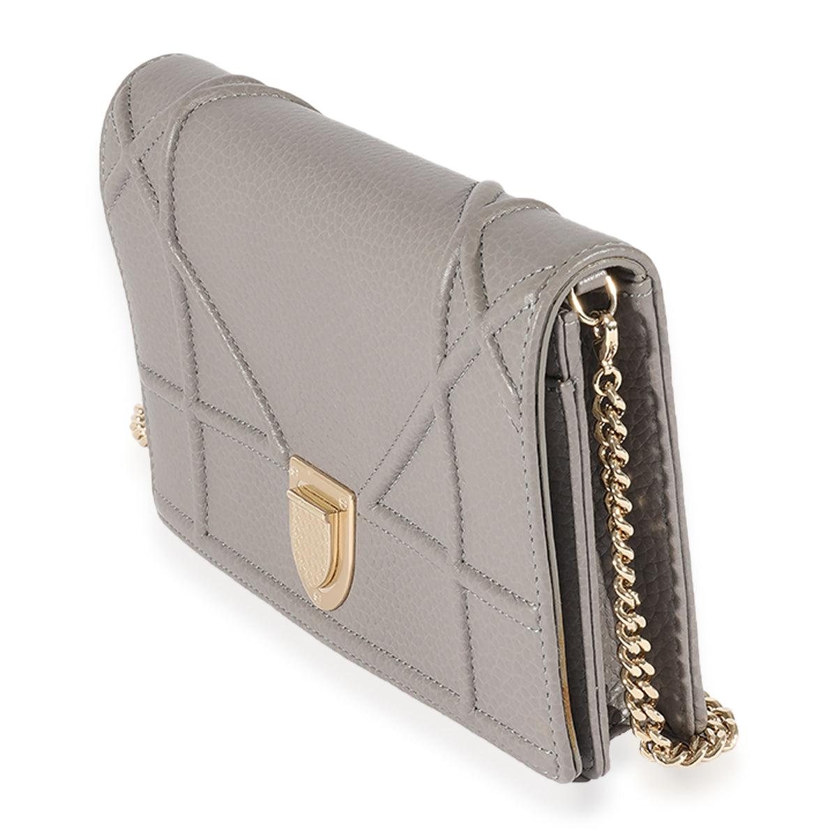 Dior Grey Pebbled Leather Diorama Chain Wallet