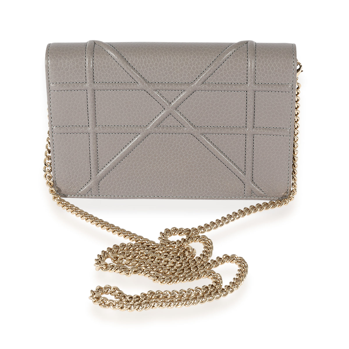 Dior Grey Pebbled Leather Diorama Chain Wallet