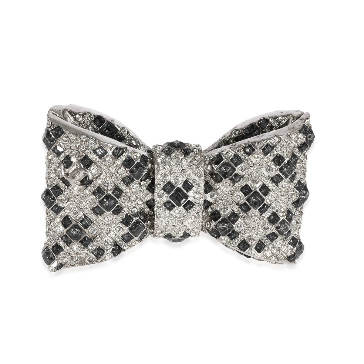 Chanel 2015 Strass Silver Tone Bow Brooch