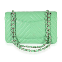 Chanel Green Chevron Quilted Caviar Medium Classic Flap Bag