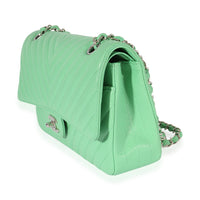 Chanel Green Chevron Quilted Caviar Medium Classic Flap Bag