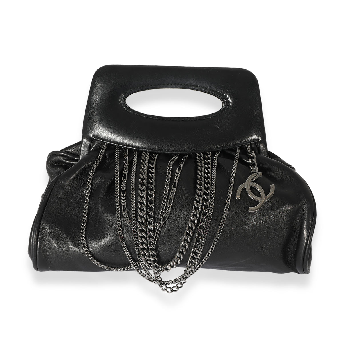 Chanel Black Leather CC Chain Link Clutch