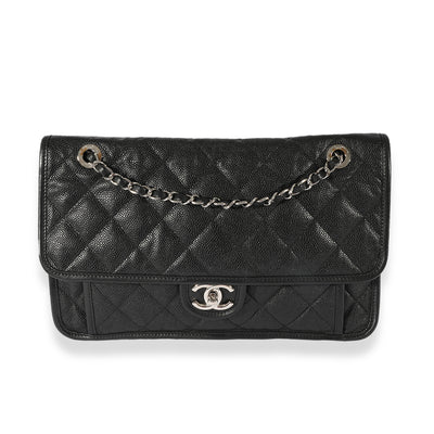 Chanel Black Quilted Caviar Large French Riviera Flap Bag