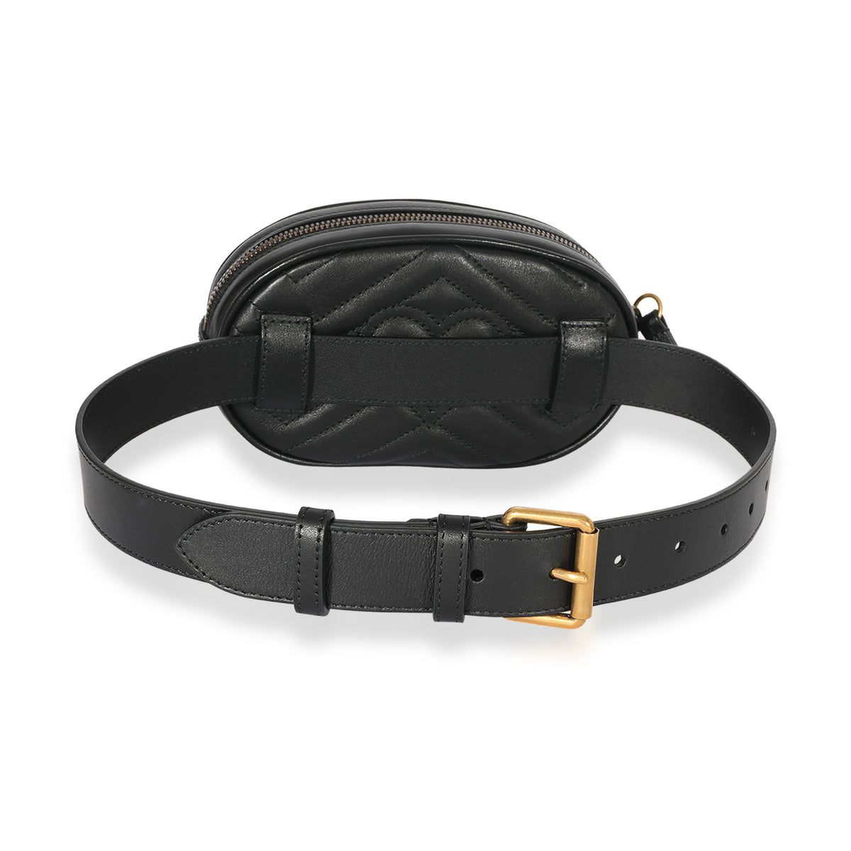 Gucci Black Matelassé Calfskin GG Marmont Belt Bag 65/26