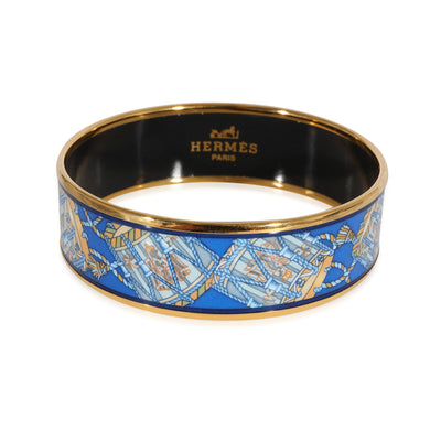 Hermès Plated Cobalt Blue Les Tambours Enamel Bracelet (62mm)