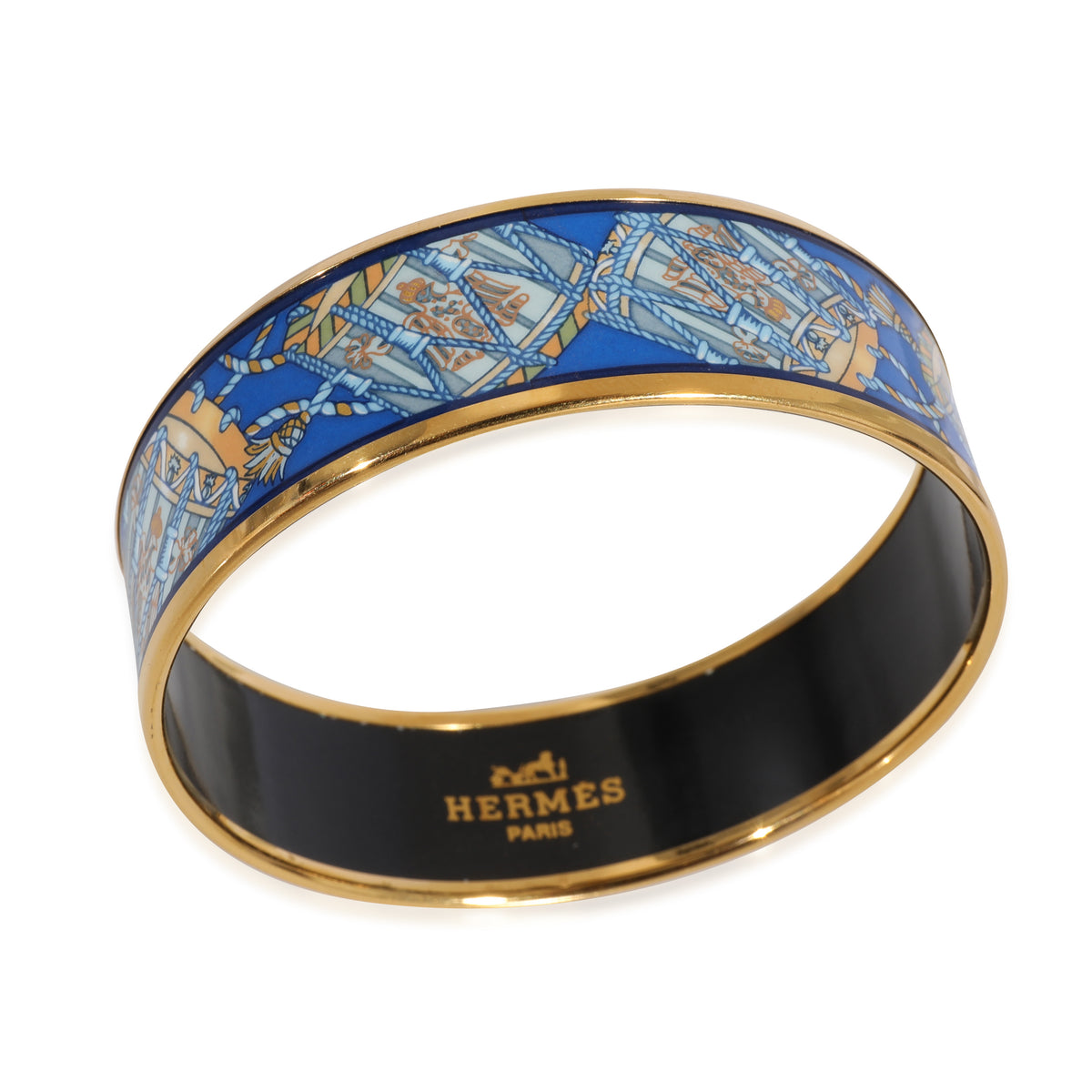 Hermès Plated Cobalt Blue Les Tambours Enamel Bracelet (62mm)