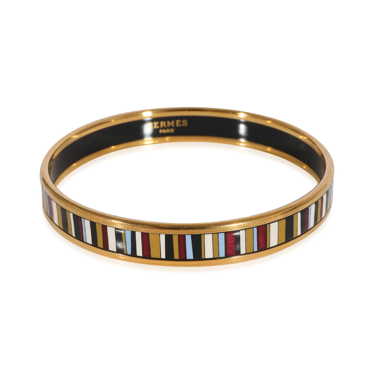 Hermès Plated Enamel Narrow Carioca Stripes Bangle (62mm)