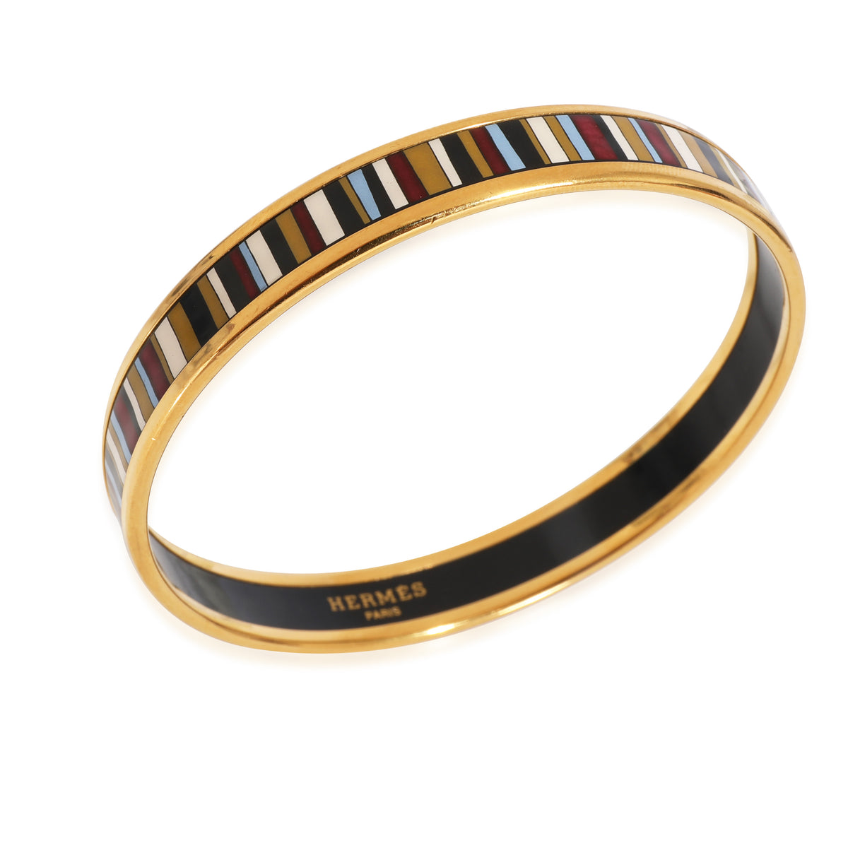 Hermès Plated Enamel Narrow Carioca Stripes Bangle (62mm)