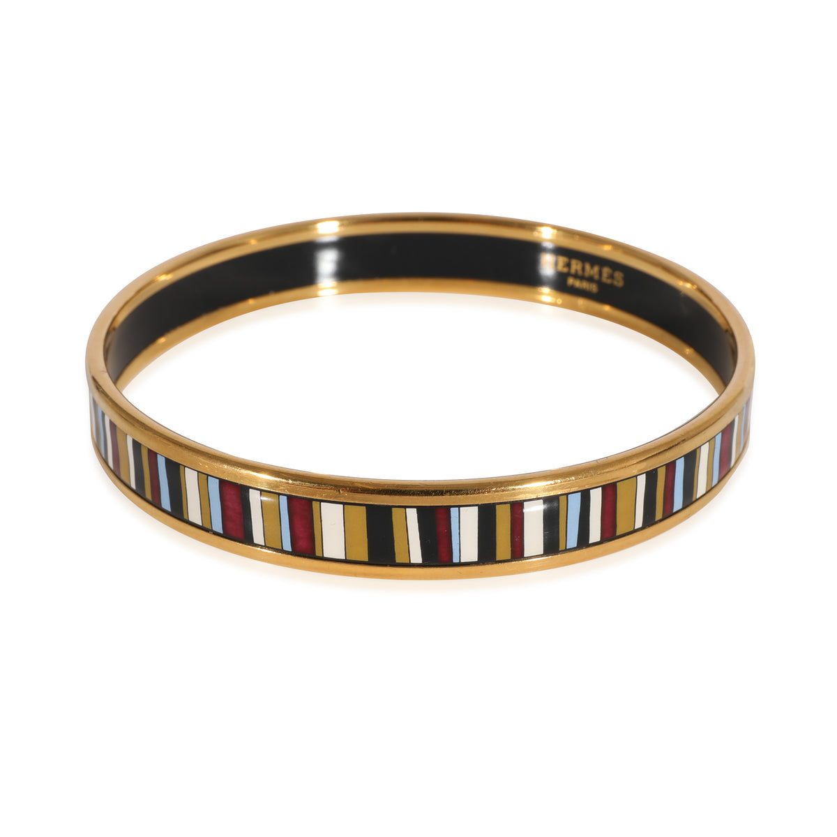 Hermès Plated Enamel Narrow Carioca Stripes Bangle (62mm)