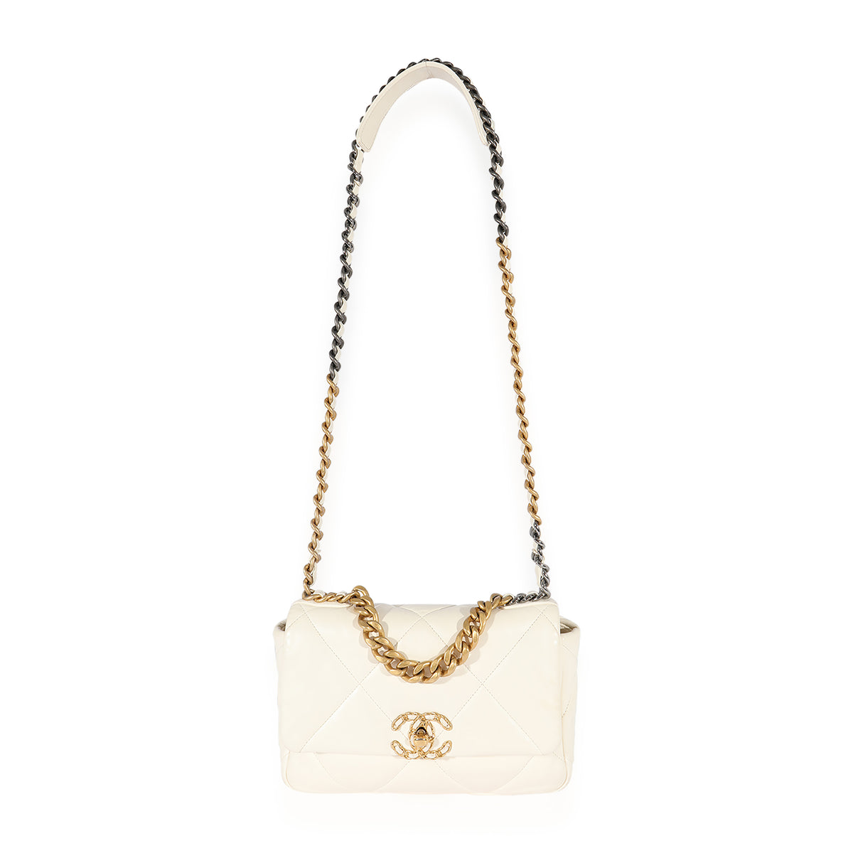 CHANEL Lambskin Quilted Medium Chanel 19 Flap White 1242947