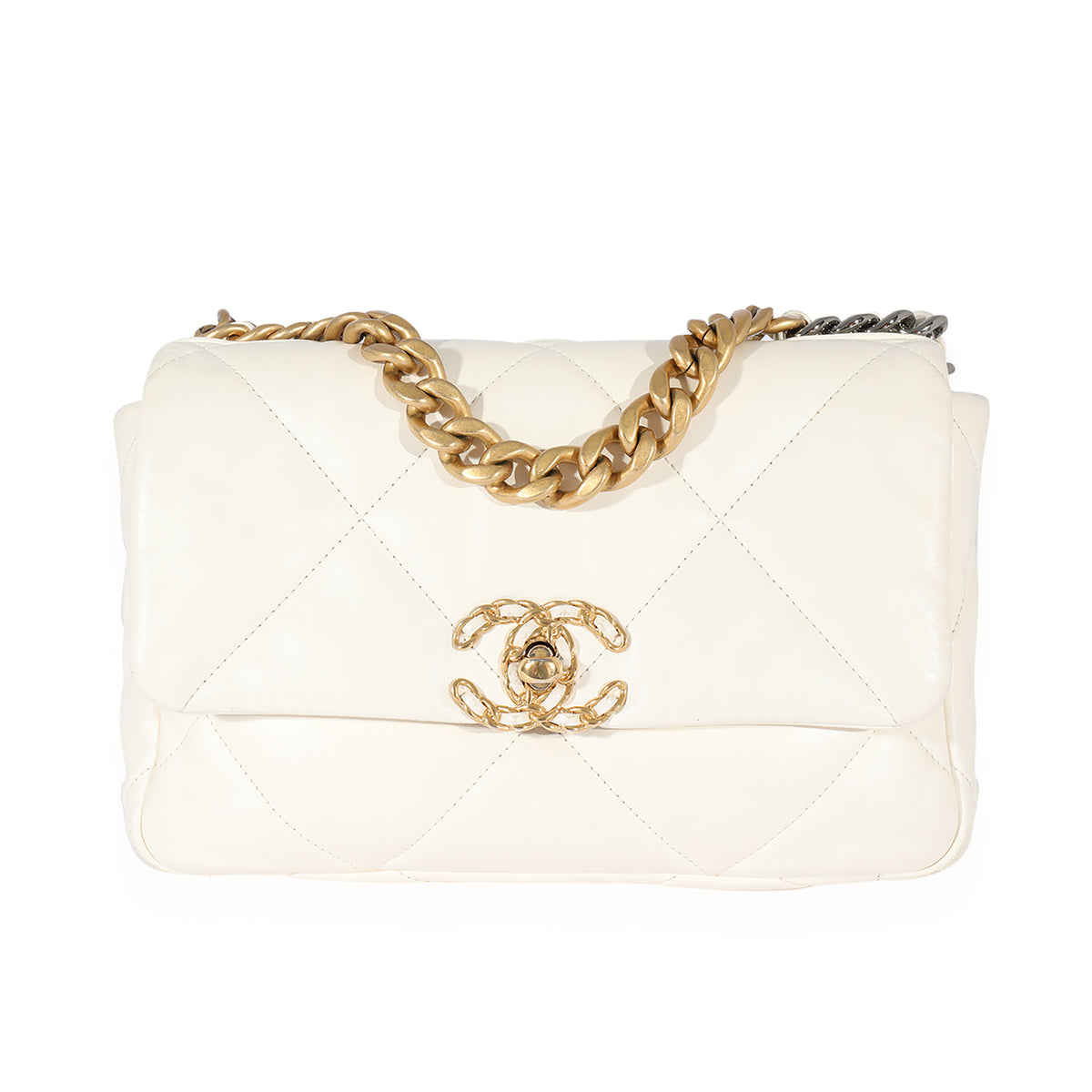 Chanel White Quilted Lambskin Medium Chanel 19 Flap Bag