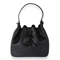 Versace Black Leather La Medusa Drawstring Bucket Bag