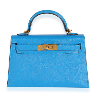 Hermès Blue Hydra Chèvre Mini Kelly 20 GHW