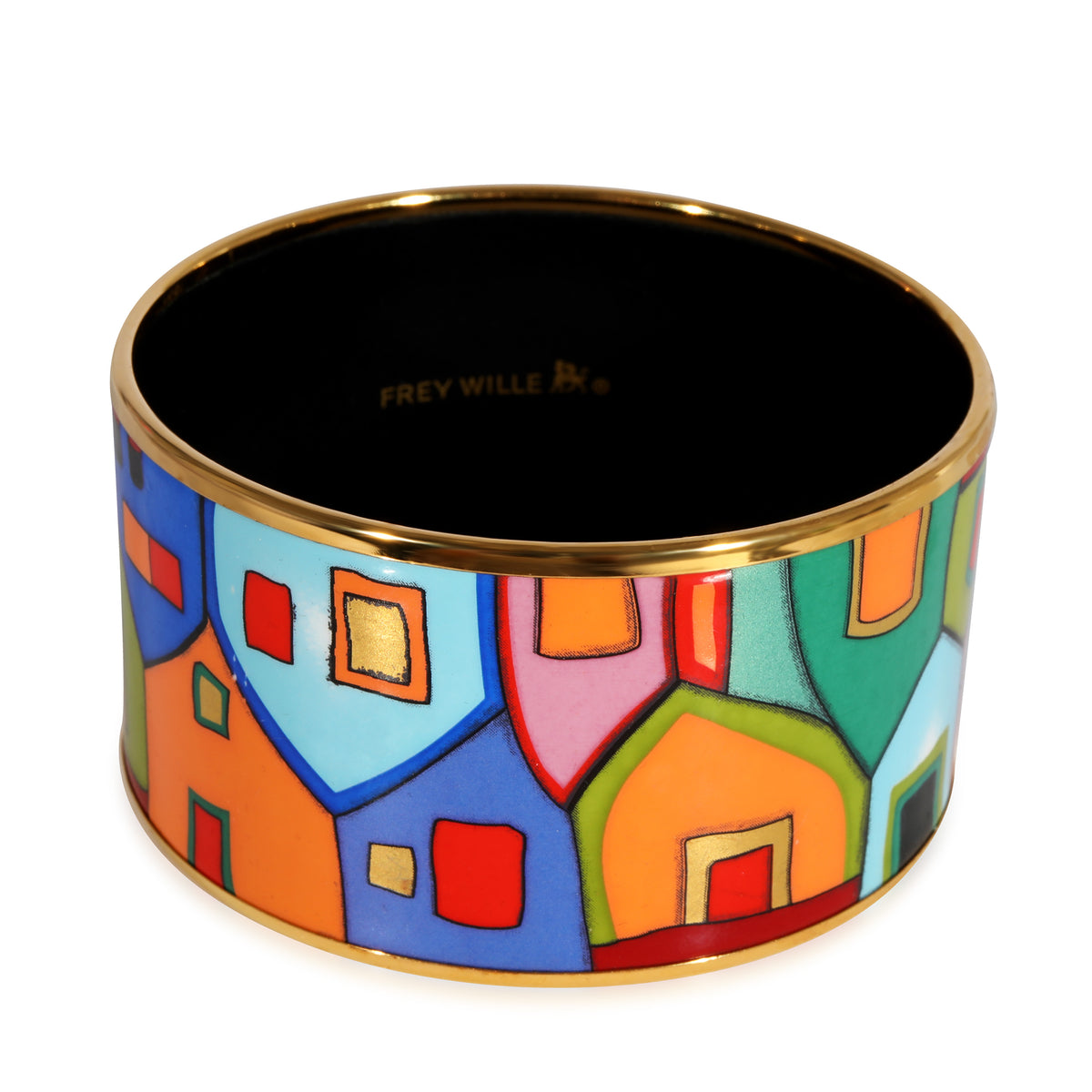 Gold Plated FreyWille Hommage a Hundertwasser Extra Wide Enamel Bangle