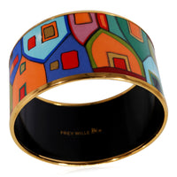 Gold Plated FreyWille Hommage a Hundertwasser Extra Wide Enamel Bangle