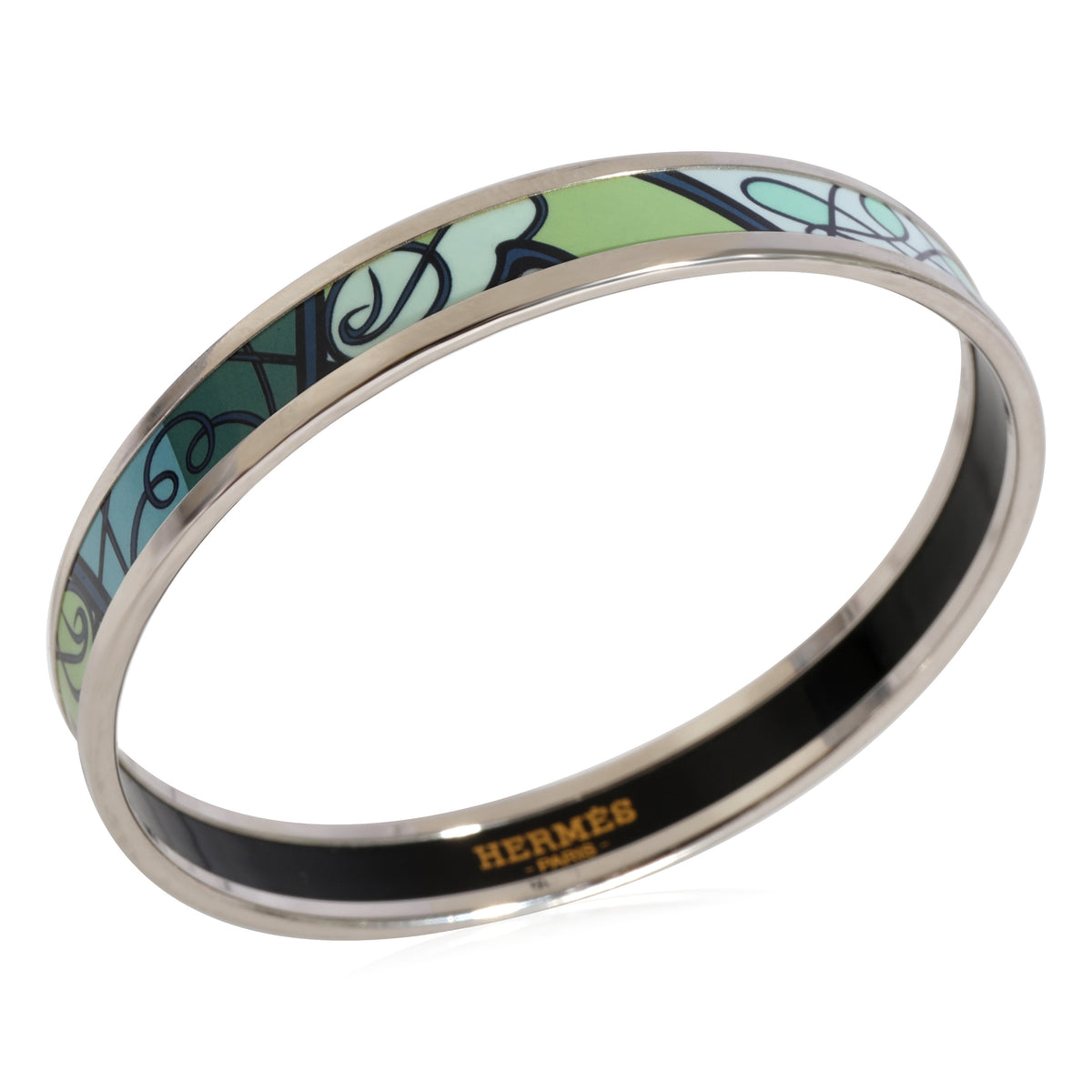 Hermès Plated Fouet de Cheval Blue-Green Narrow Enamel Bangle (59MM)