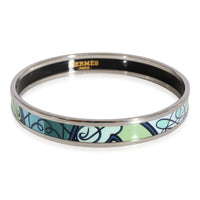 Hermès Plated Fouet de Cheval Blue-Green Narrow Enamel Bangle (59MM)