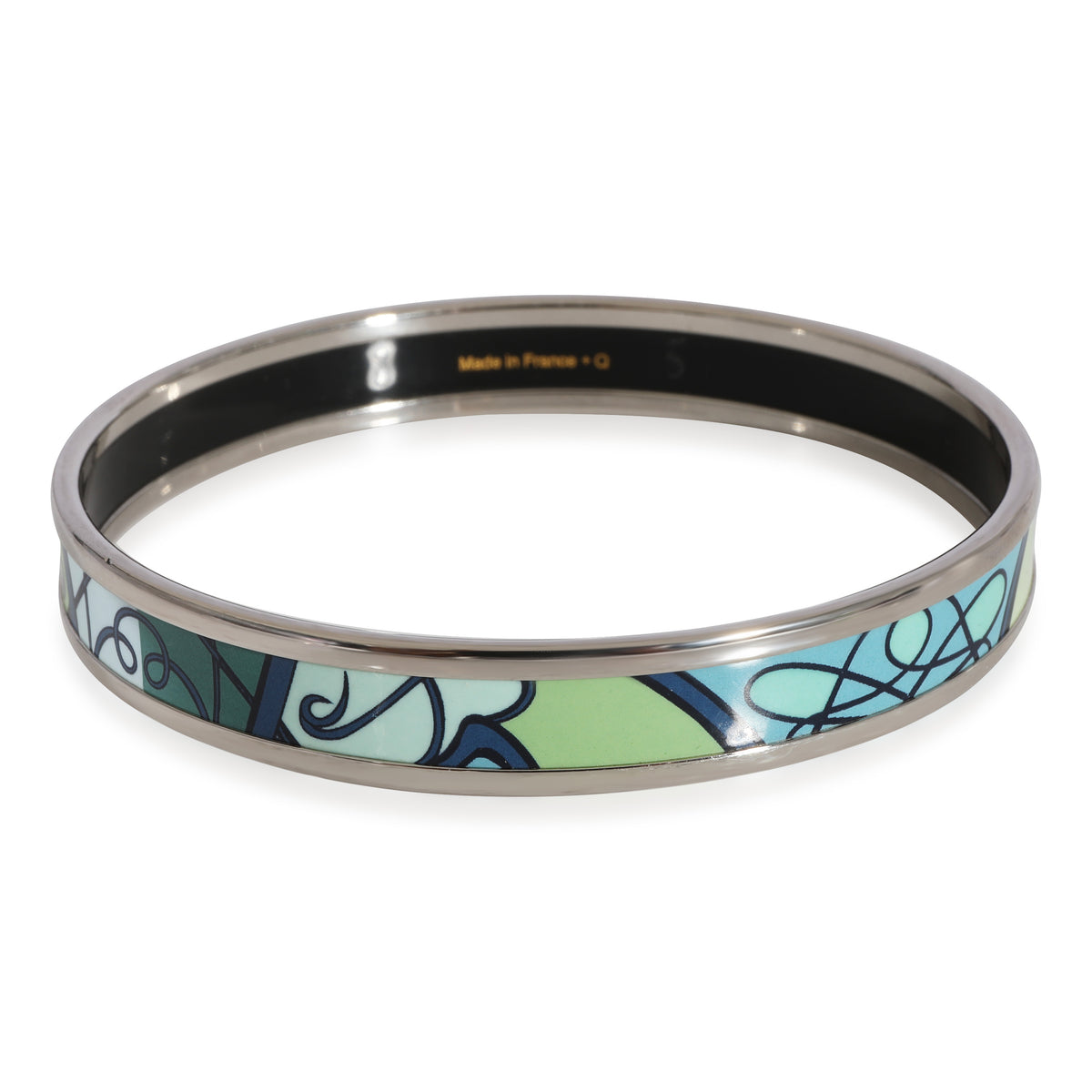 Hermès Plated Fouet de Cheval Blue-Green Narrow Enamel Bangle (59MM)