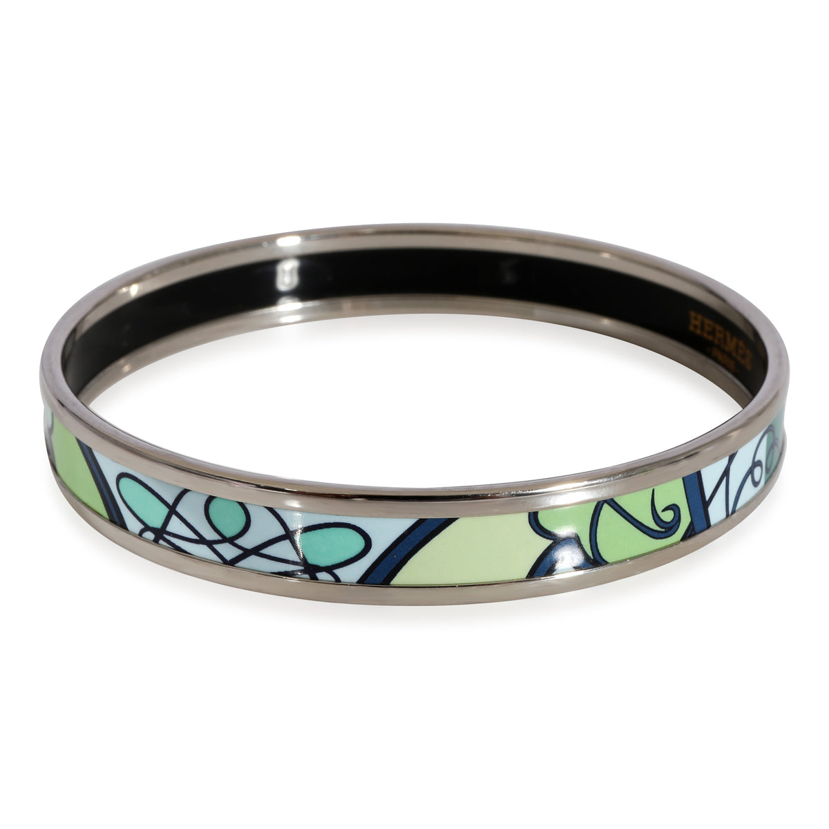 Hermès Plated Fouet de Cheval Blue-Green Narrow Enamel Bangle (59MM)