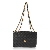 Chanel Vintage Black Caviar 24K Jumbo Classic Flap