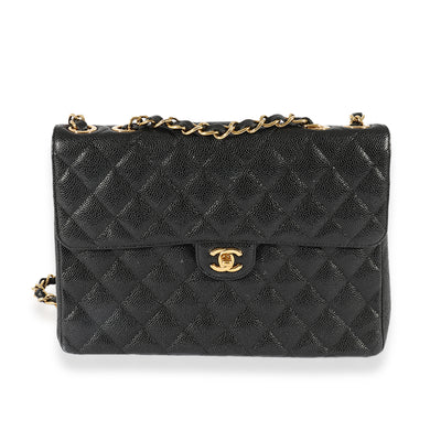 Chanel Vintage Black Caviar 24K Jumbo Classic Flap