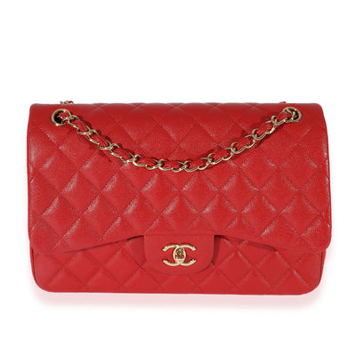 Chanel Red Quilted Caviar Jumbo Classic Double Flap Bag