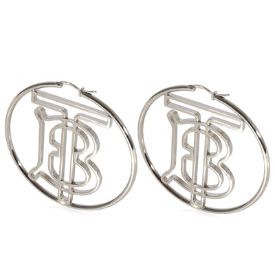 Burberry TB Monogram Palladium Plated Hoop Earrings