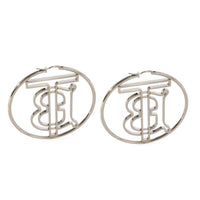 Burberry TB Monogram Palladium Plated Hoop Earrings