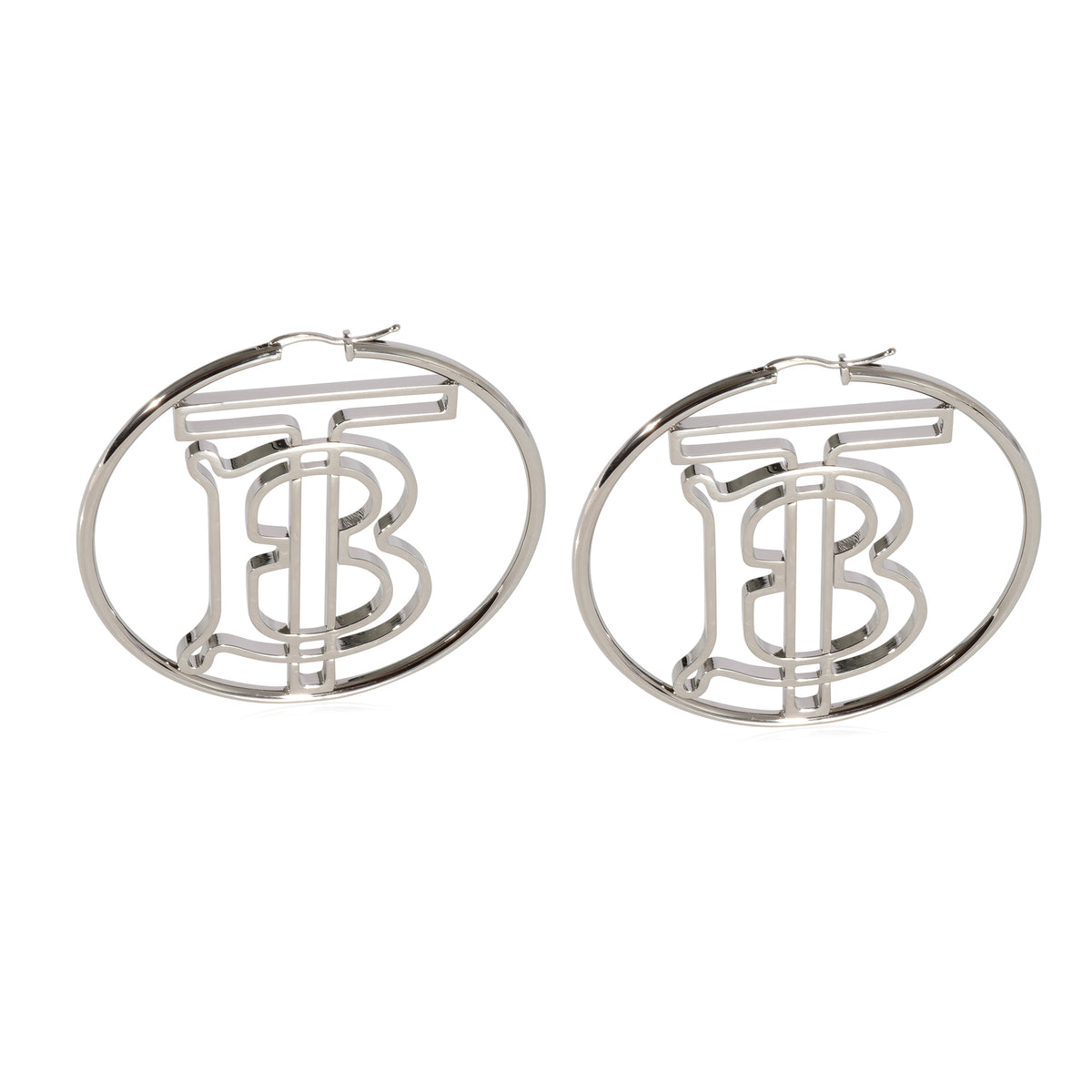 Burberry TB Monogram Palladium Plated Hoop Earrings