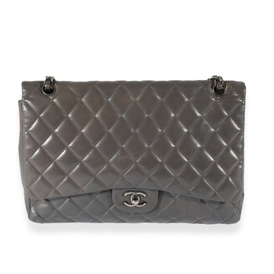 Chanel Grey Quilted Lambskin Maxi Classic Single Flap Bag