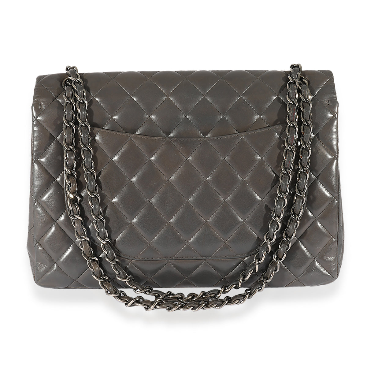 Chanel Grey Quilted Lambskin Maxi Classic Single Flap Bag