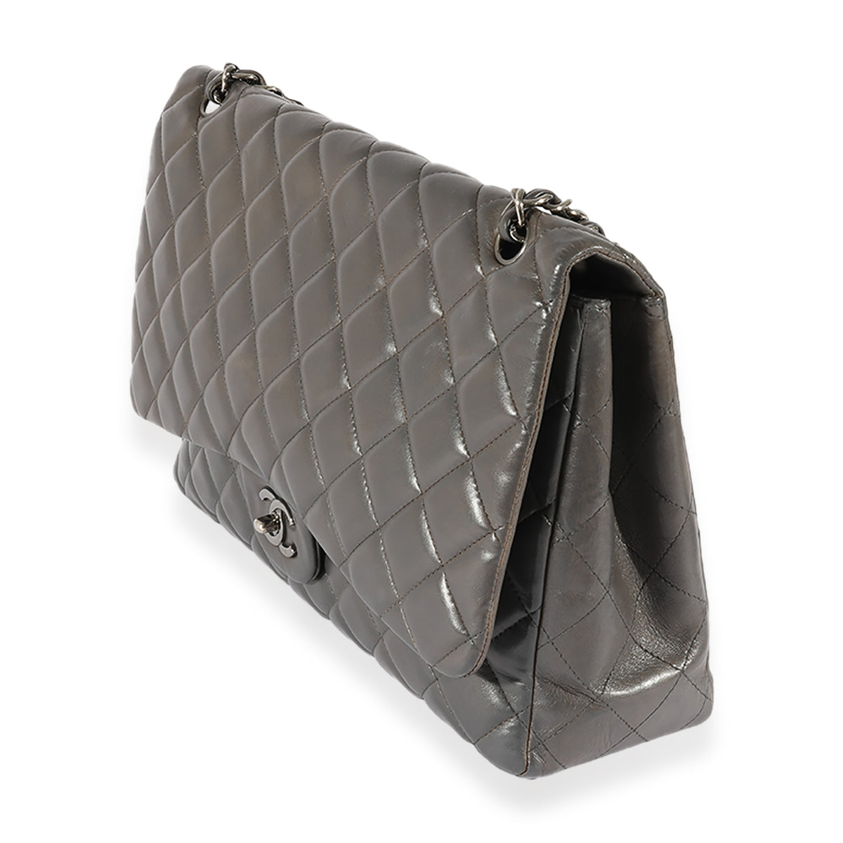 Chanel Grey Quilted Lambskin Maxi Classic Single Flap Bag