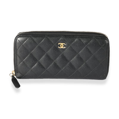 Chanel Black Quilted Caviar L-Gusset Zip-Around Wallet