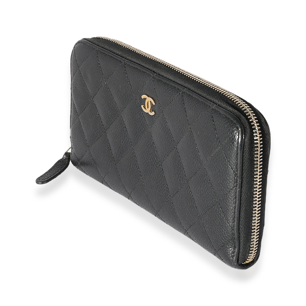 Chanel Black Quilted Caviar L-Gusset Zip-Around Wallet