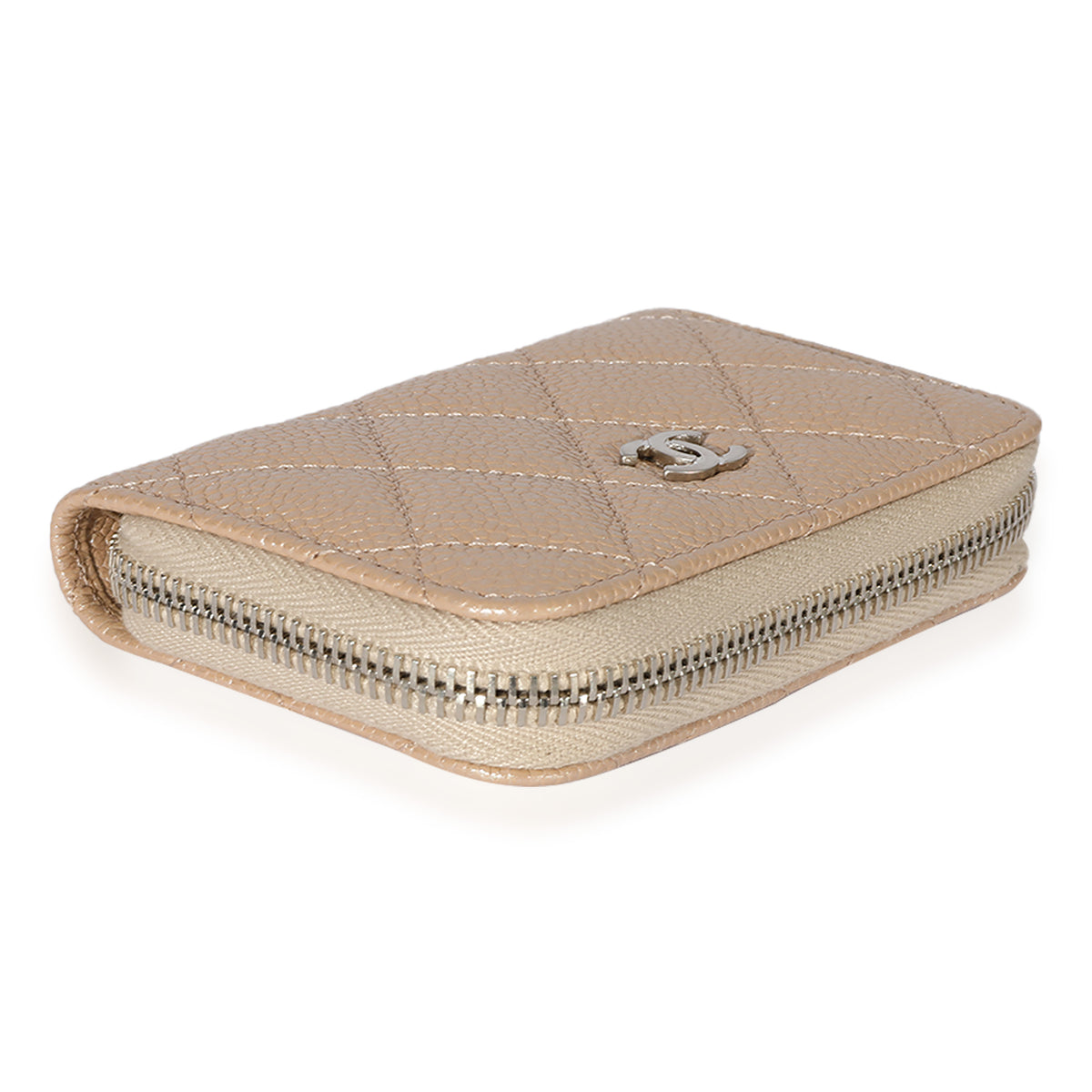 Chanel Pearly Beige Quilted Caviar Zip-Around Coin Purse