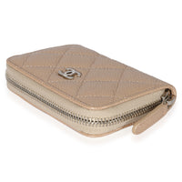 Chanel Pearly Beige Quilted Caviar Zip-Around Coin Purse