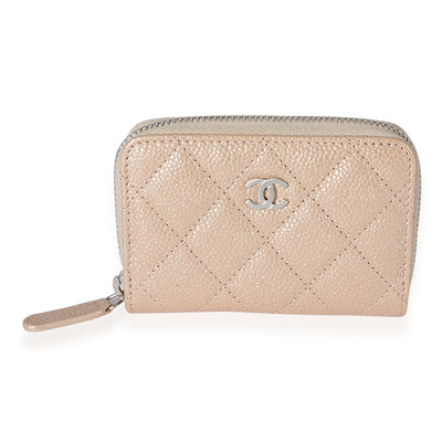 Chanel Pearly Beige Quilted Caviar Zip-Around Coin Purse