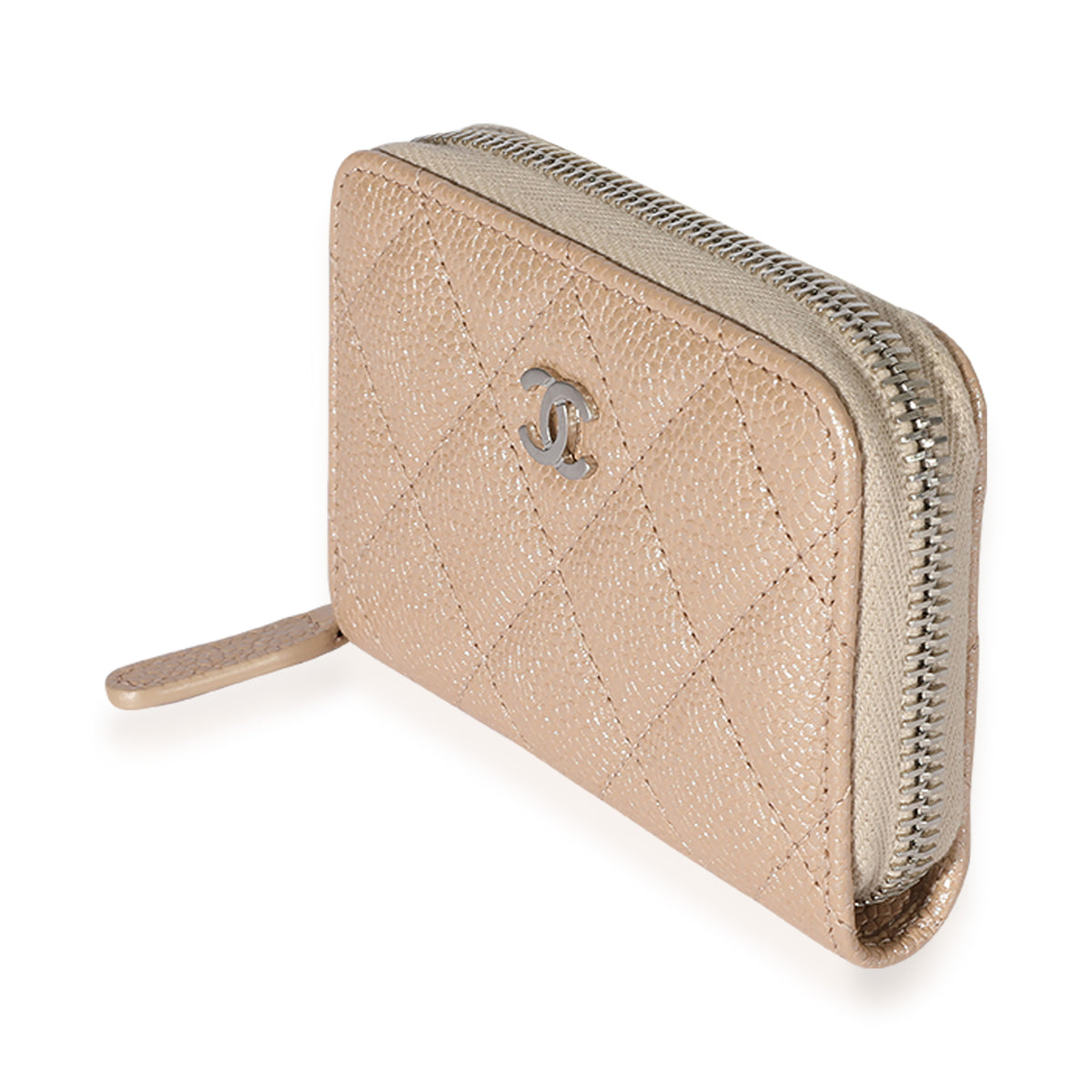 Chanel Pearly Beige Quilted Caviar Zip-Around Coin Purse, myGemma