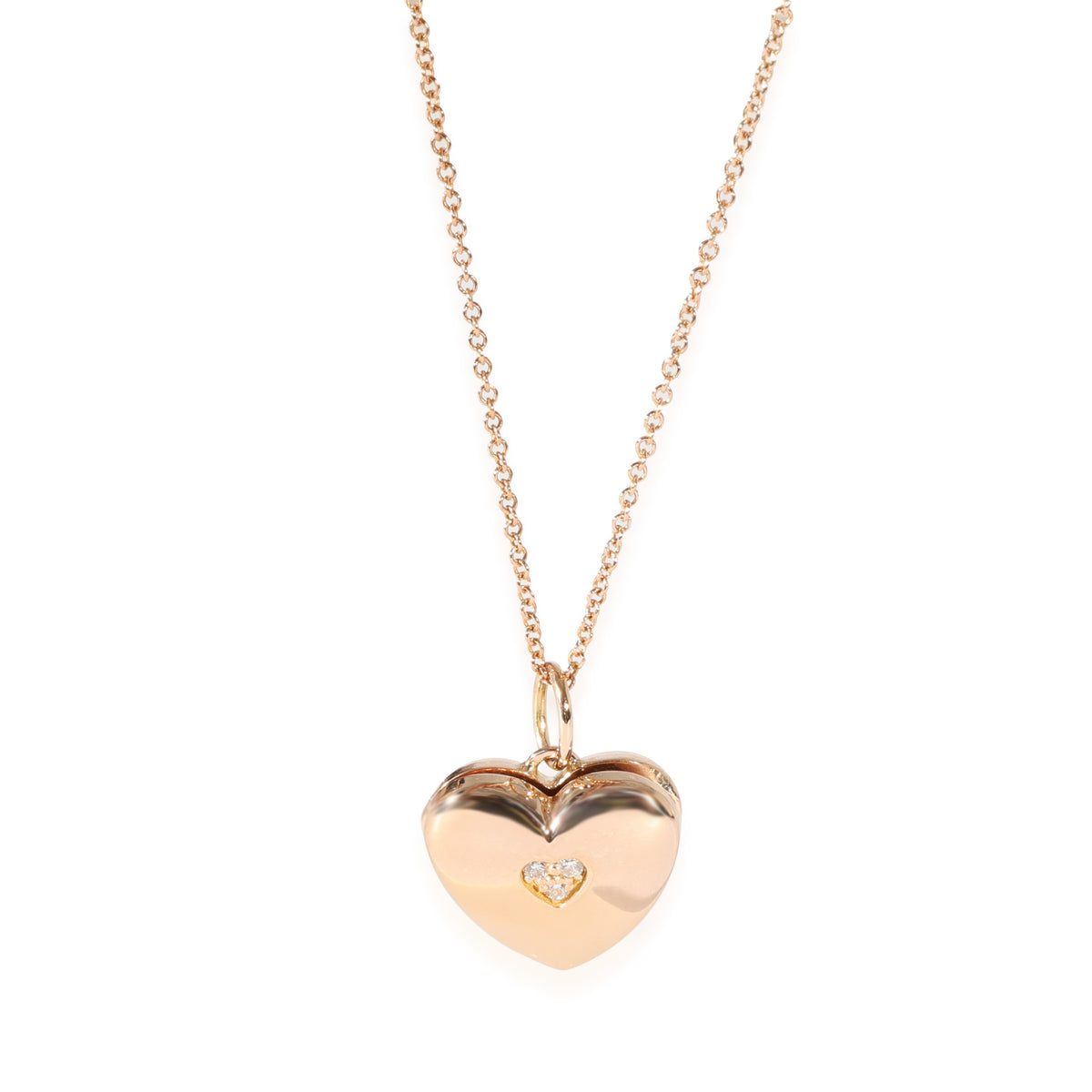 Tiffany & Co. 18K Rose Gold and Diamond Heart Lock Pendant Necklace