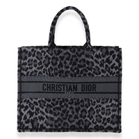 Christian Dior Black & Gray Leopard Mizza Embroidery Large Book Tote