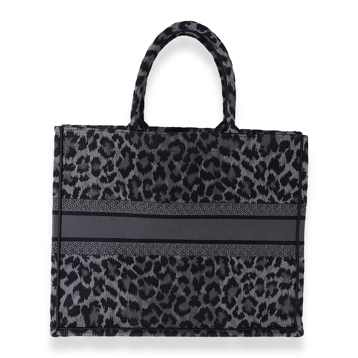 Christian Dior Black & Gray Leopard Mizza Embroidery Large Book Tote