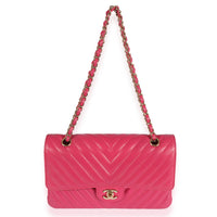 Chanel Fuchsia Chevron Quilted Calfskin Classic Medium Double Flap