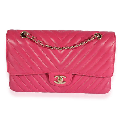 Chanel Fuchsia Chevron Quilted Calfskin Classic Medium Double Flap