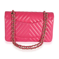 Chanel Fuchsia Chevron Quilted Calfskin Classic Medium Double Flap