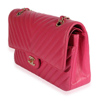 Chanel Fuchsia Chevron Quilted Calfskin Classic Medium Double Flap