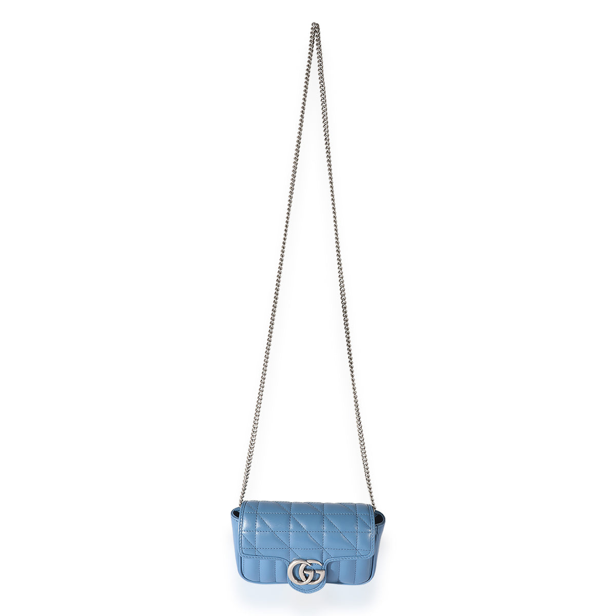 Gucci Blue Leather Aria Gg Marmont Super Mini Shoulder Bag ref